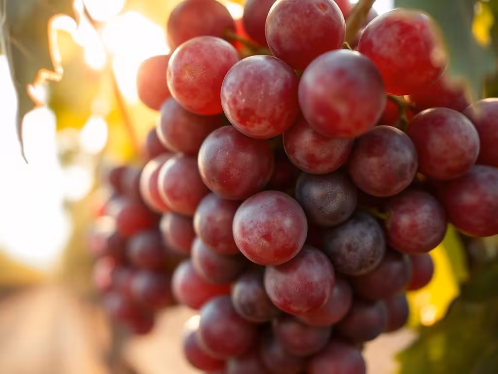 Détail des raisins grenache mûrs montrant la peau typique du cépage pour le rosé.
