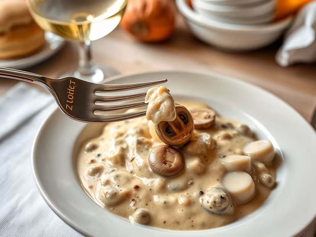 Vin blanc et blanquette de veau en gros plan, détail de l'accord harmonieux