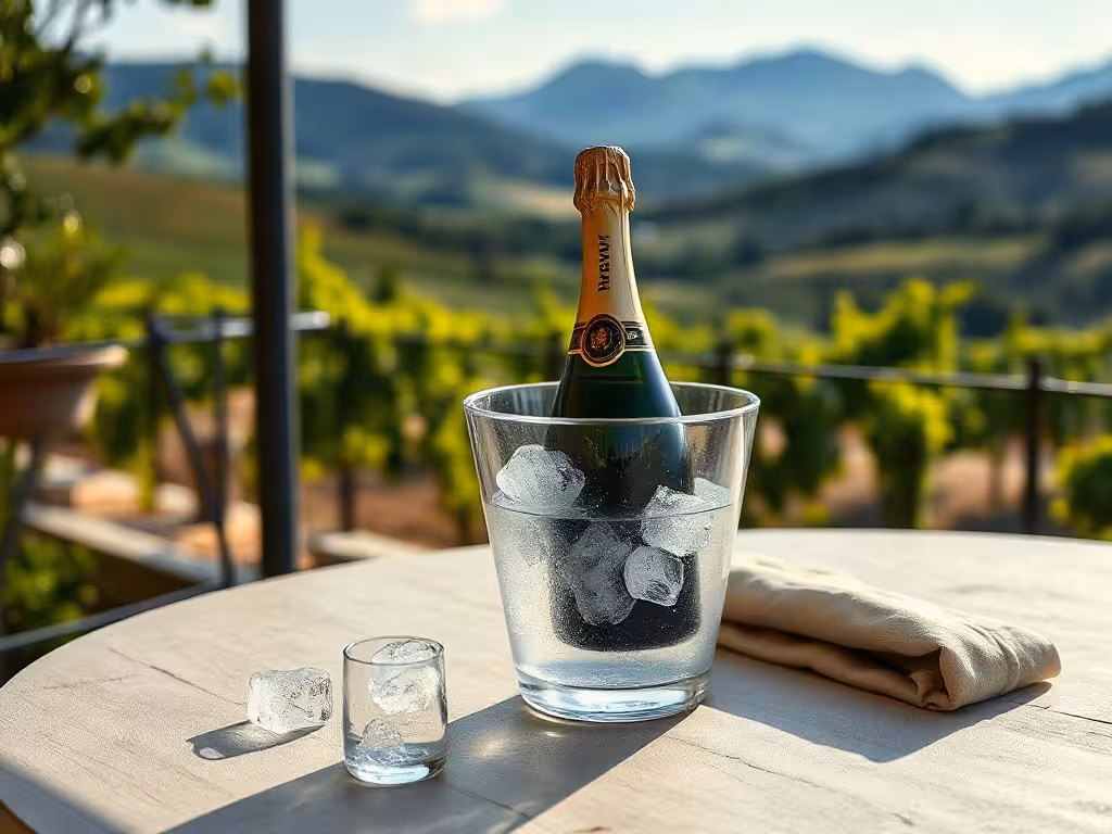 Rafraîchir une bouteille de Champagne avant l’apéritif dans un seau à glace