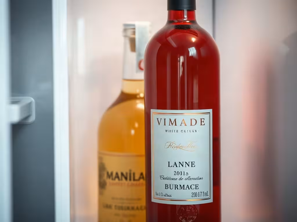 Bouteilles de vin entamées rebouchées et conservées debout au réfrigérateur