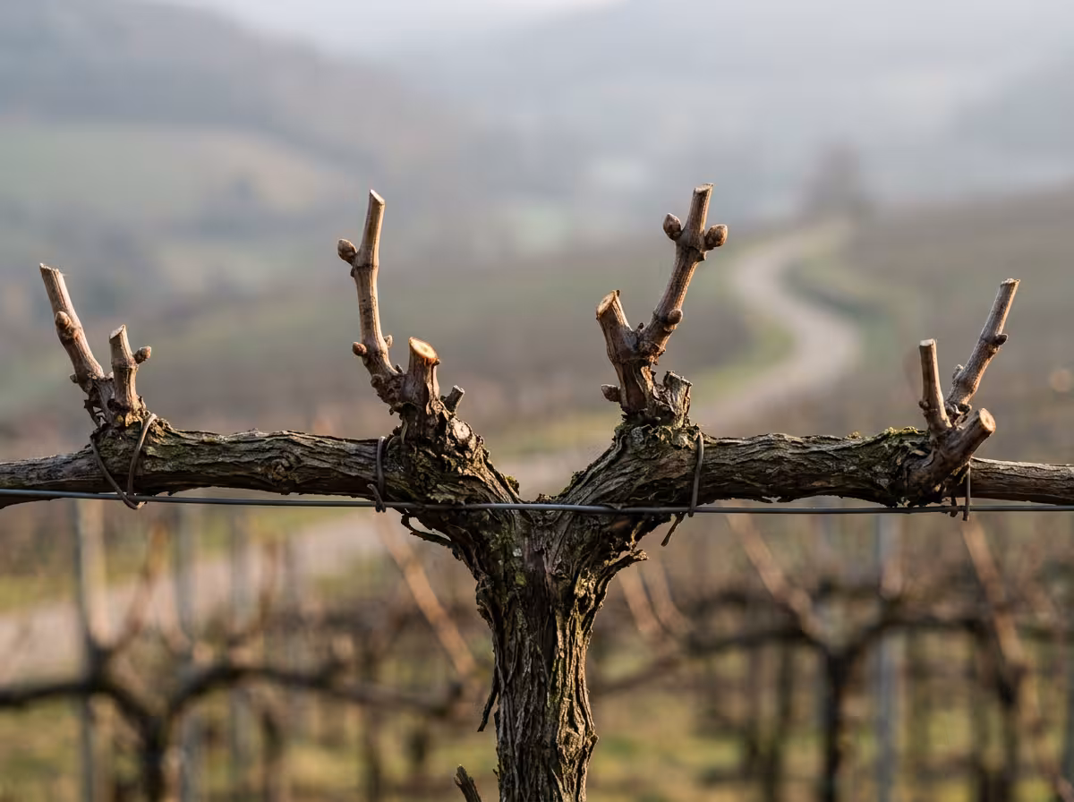 Gros plan sur une vigne taillée montrant la structure claire de la méthode de taille.