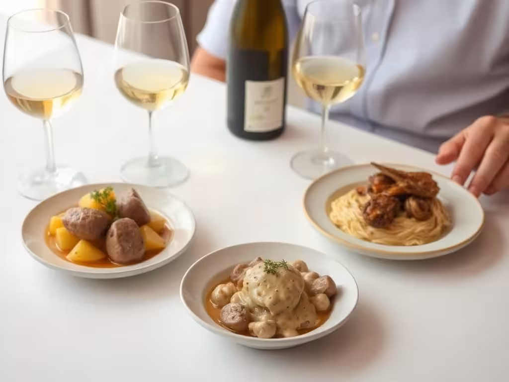 Accords de vin avec boudin blanc aux pommes, champignons et moutarde